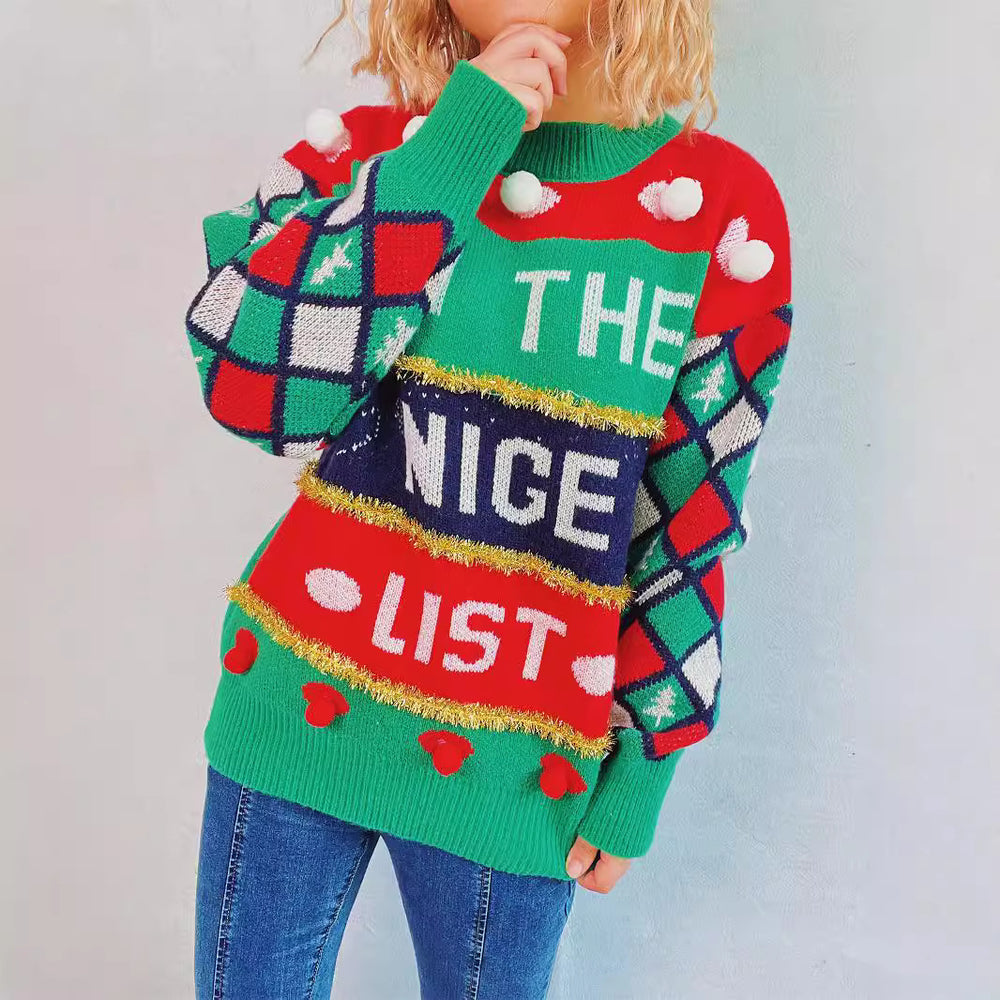 Damen festlicher Pullover mit weihnachtlichem Design und verspielten Details Heidi-Mode