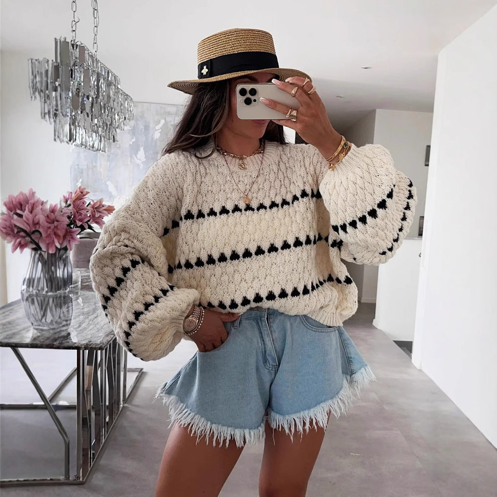 Damen modischer Pullover mit weitem Schnitt und strukturiertem Design Heidi-Mode