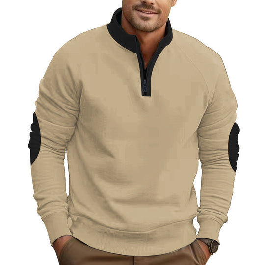 Herren sportlicher Pullover mit Viertelreißverschluss und stylischen Kontrastärmel Heidi-Mode