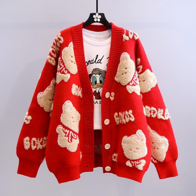 Damen Kuscheliger Cardigan mit Bärenmotiv Heidi-Mode