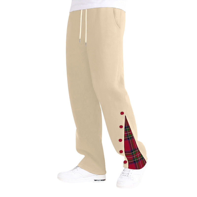 Herren bequeme Freizeithose mit seitlichen Knopfdetails und Karomuster Heidi-Mode