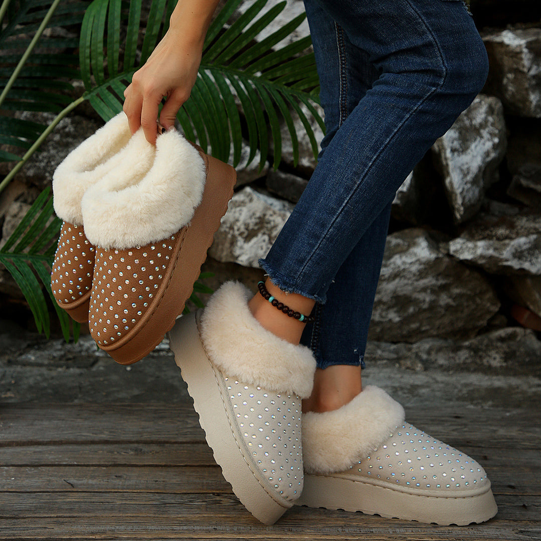 Damen Flauschige Hausschuhe mit Funkelnden Verzierungen und Warmem Futter Heidi-Mode