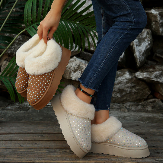 Damen Flauschige Hausschuhe mit Funkelnden Verzierungen und Warmem Futter Heidi-Mode