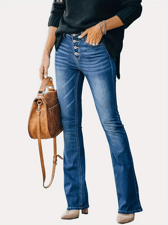 Damen Bootcut Jeans mit hohen Knopfdetails und komfortablem Stretch Heidi-Mode