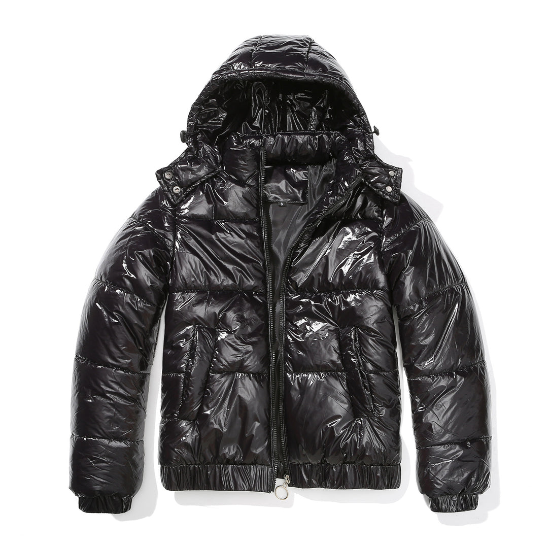 Damen glänzende Steppjacke mit abnehmbarer Kapuze Heidi-Mode