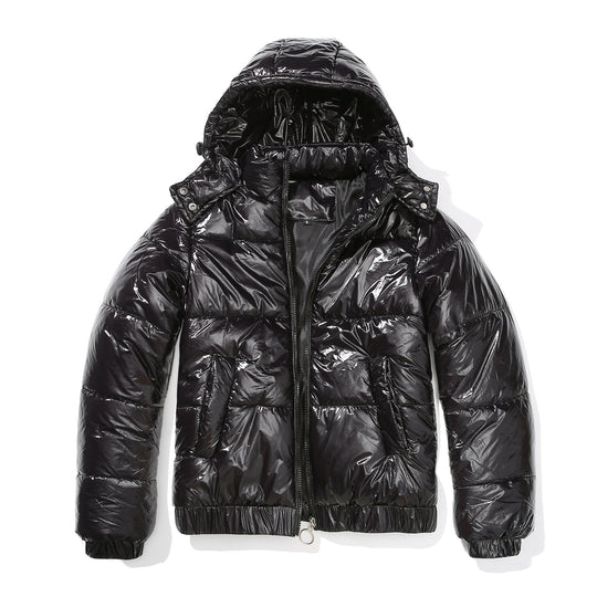 Damen glänzende Steppjacke mit abnehmbarer Kapuze Heidi-Mode
