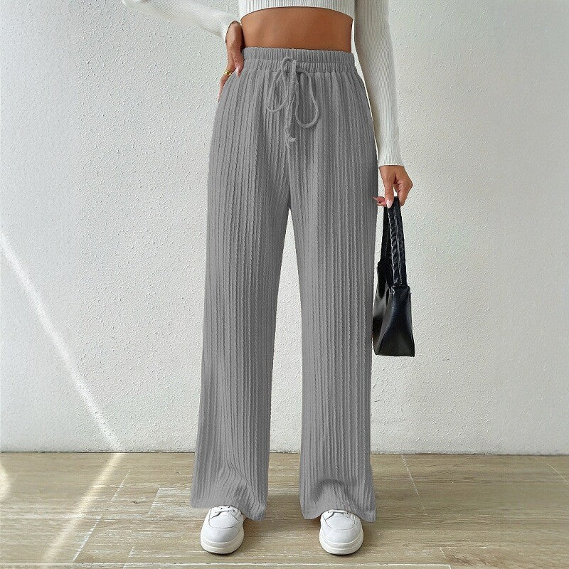 Damen entspannendes Strick-Loungewear-Set mit hoher Taille und weitem Bein Heidi-Mode