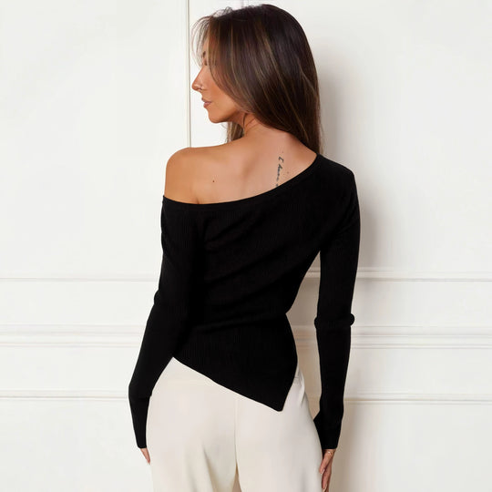 Damen asymmetrisches Langarm-Oberteil mit einem schicki Design Heidi-Mode