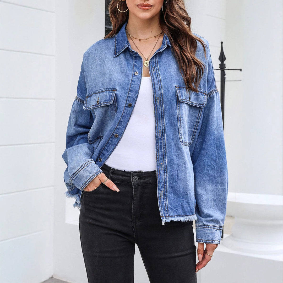 Damen Oversized Jeanshemd mit praktischen Brusttaschen und lässigem Schnitt Heidi-Mode