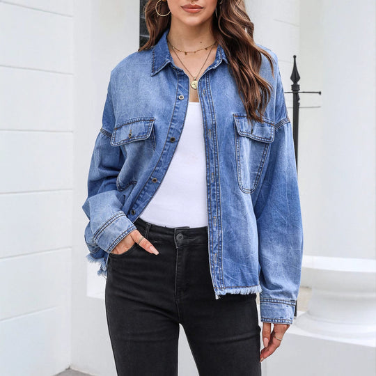 Damen Oversized Jeanshemd mit praktischen Brusttaschen und lässigem Schnitt Heidi-Mode