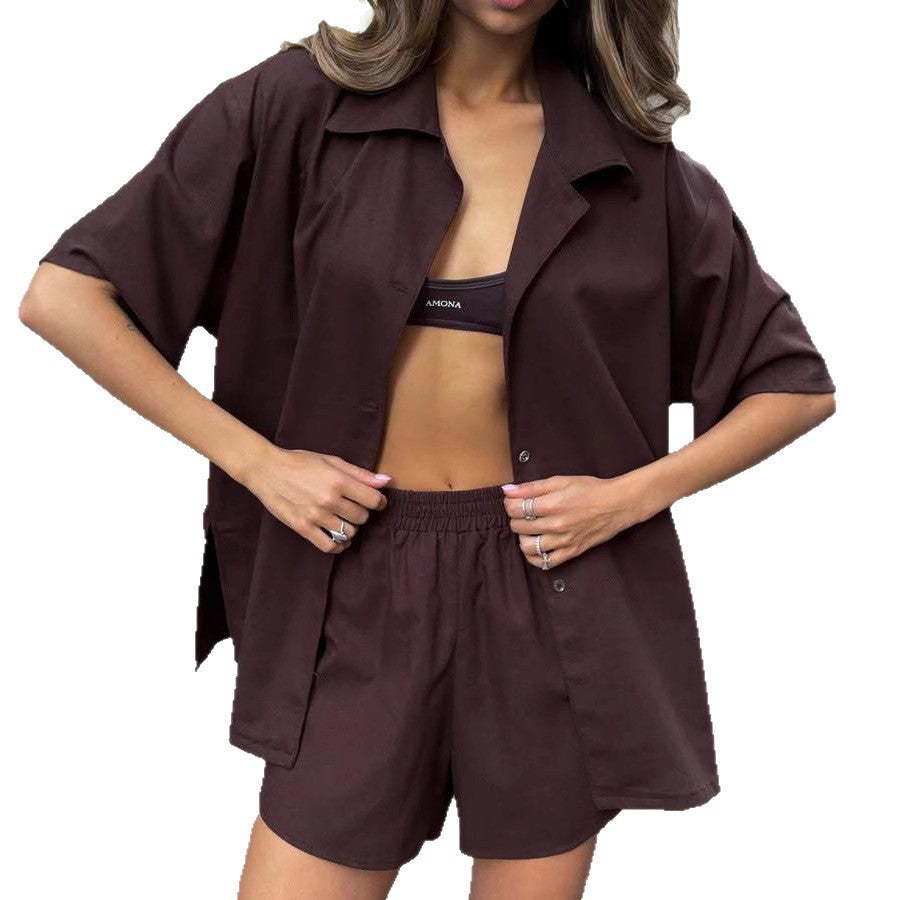 Damen lässiges und leichtes Kurzpyjama-Set mit elastischem Bund und modischen Details Heidi-Mode