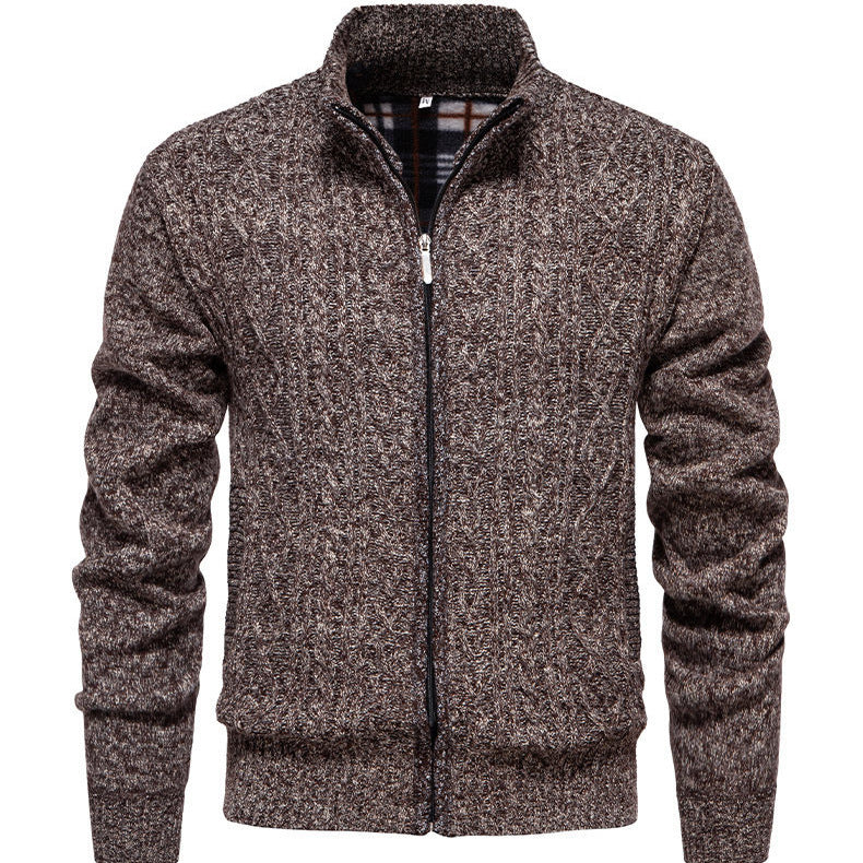 Herren Strickjacke mit hohem Kragen und Reißverschluss Heidi-Mode