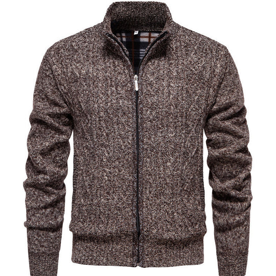 Herren Strickjacke mit hohem Kragen und Reißverschluss Heidi-Mode