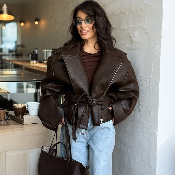 Damen Modische jacke mit großzügigem Schnitt und Taillengürtel Heidi-Mode