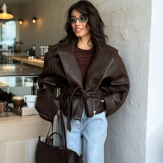 Damen Modische jacke mit großzügigem Schnitt und Taillengürtel Heidi-Mode