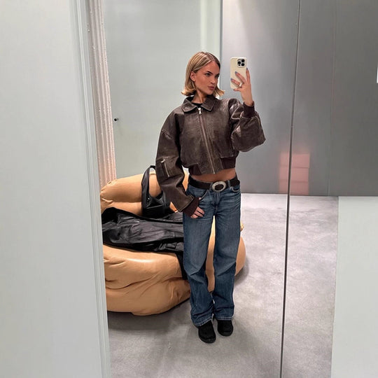 Damen Bomberjacke mit lässigem Schnitt und Zipper-Details Heidi-Mode