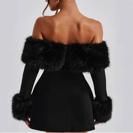 Damen Stilvolles Minikleid mit abnehmbaren Flauschenärmeln Heidi-Mode