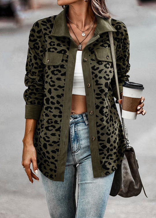 Damen Freizeitjacke mit strukturiertem Leopardenmuster und praktischen Taschen Heidi-Mode