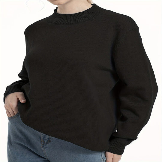 Damen lässiger Pullover mit strukturiertem Rundhalsausschnitt und überschnittenen Schultern Heidi-Mode