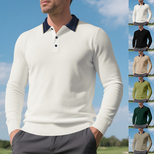Herren Langarm-Poloshirt aus weichem Baumwollmix mit strukturiertem Kragen Heidi-Mode