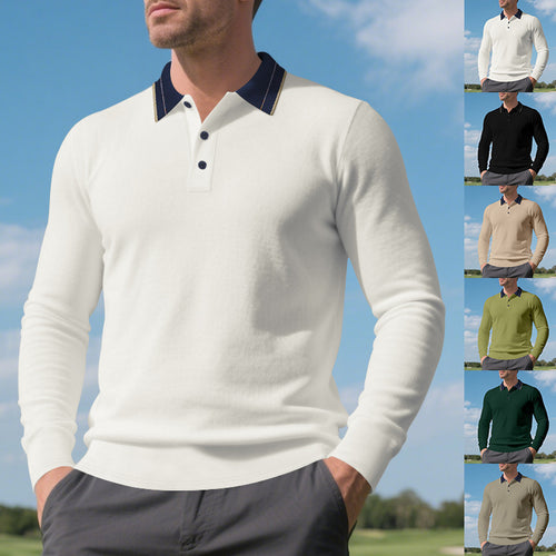 Herren Langarm-Poloshirt aus weichem Baumwollmix mit strukturiertem Kragen Heidi-Mode