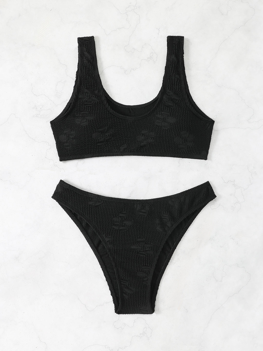 Damen Bikini-Set mit strukturiertem Oberteil und hoch geschnittenem Slip Heidi-Mode