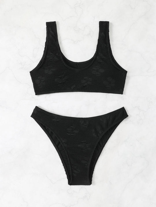 Damen Bikini-Set mit strukturiertem Oberteil und hoch geschnittenem Slip Heidi-Mode