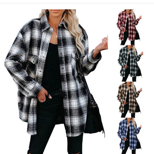 Damen Gestreifte Flanell-Bluse mit zwei Brusttaschen Heidi-Mode