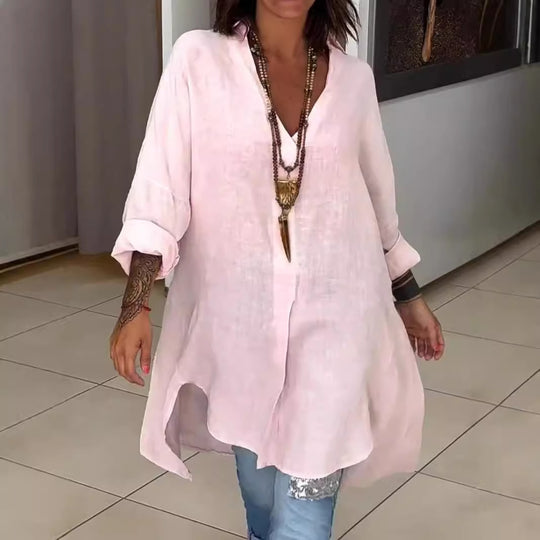 Damen Leinen Tunika mit asymmetrischem Schnitt und eleganten Details Heidi-Mode