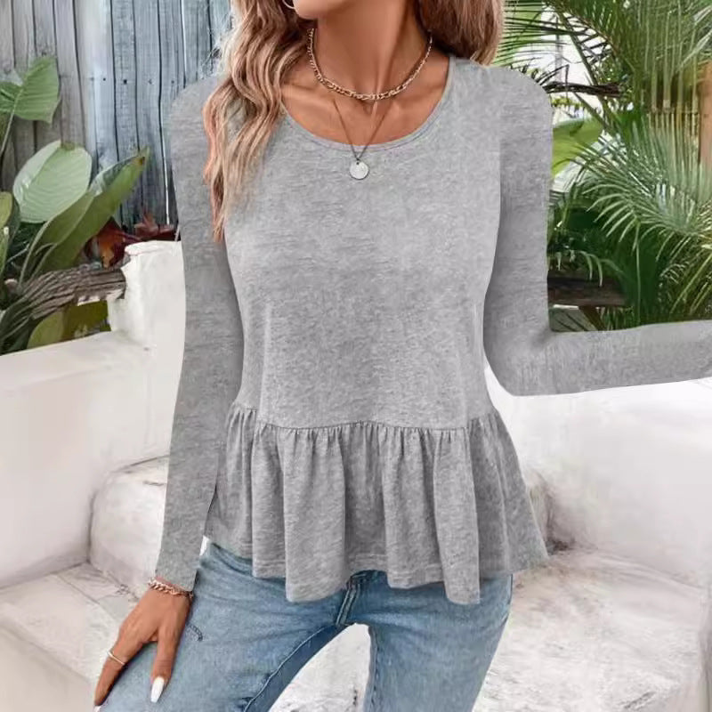 Damen Langarmshirt mit voluminösem Peplumschnitt Heidi-Mode