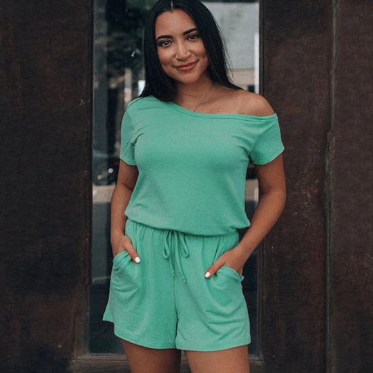 Damen lässiges Kurzoverall-Set mit elastischem Taillenzug und seitlichen Taschen Heidi-Mode