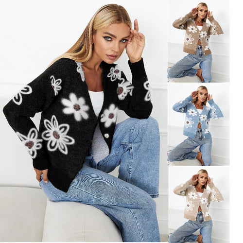 Damen Strickjacke mit floralem Muster und komfortabler Passform Heidi-Mode