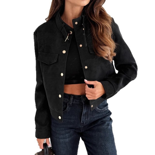 Damen elegante Jacke aus weichem Wildleder mit Knopfdetails Heidi-Mode