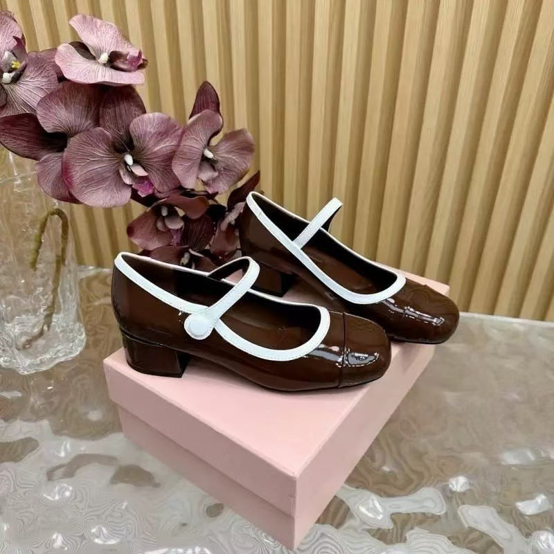 Damen klassische Lackleder Mary Jane Absätze mit Riemen Heidi-Mode