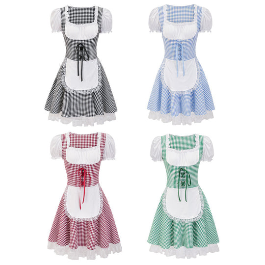 Damen Dirndlkleid mit traditionellem Karomuster und romantischen Rüschendetails Heidi