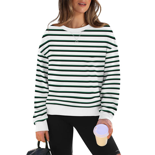 Damen lässiger Sweatshirt mit modernem Streifenmuster und Rundhalsausschnitt Heidi-Mode