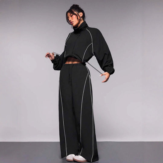 Damen Sportliche Jacke mit hohem Kragen und elastischen Details Heidi-Mode