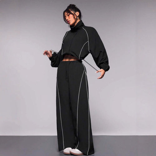 Damen Sportliche Jacke mit hohem Kragen und elastischen Details Heidi-Mode