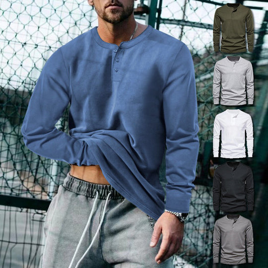 Herren lässiges Langarmshirt mit Knopfleiste und weichem Material Heidi-Mode