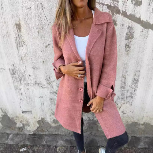 Damen Eleganter Oversize-Wollmantel mit Durchgehender Knopfleiste und Praktischen Taschen Heidi-Mode