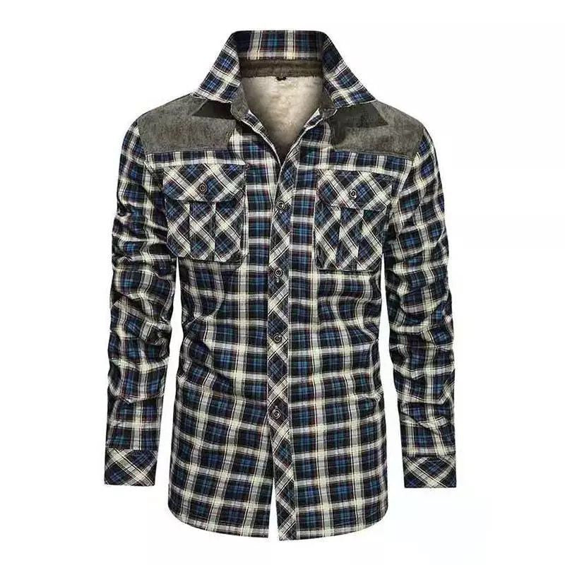 Herren warme Flanellhemdjacke mit gefütterten Taschen Heidi-Mode