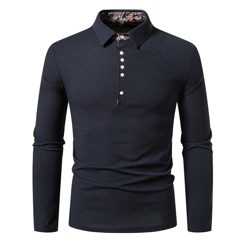 Herren Langarm Poloshirt mit außergewöhnlichem Kragen-Design Heidi-Mode