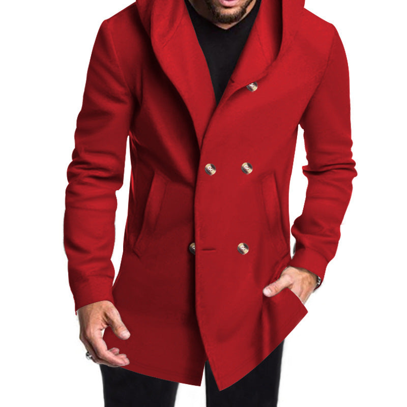 Herren Modische Doppelreihige Jacke mit Kapuze Heidi-Mode