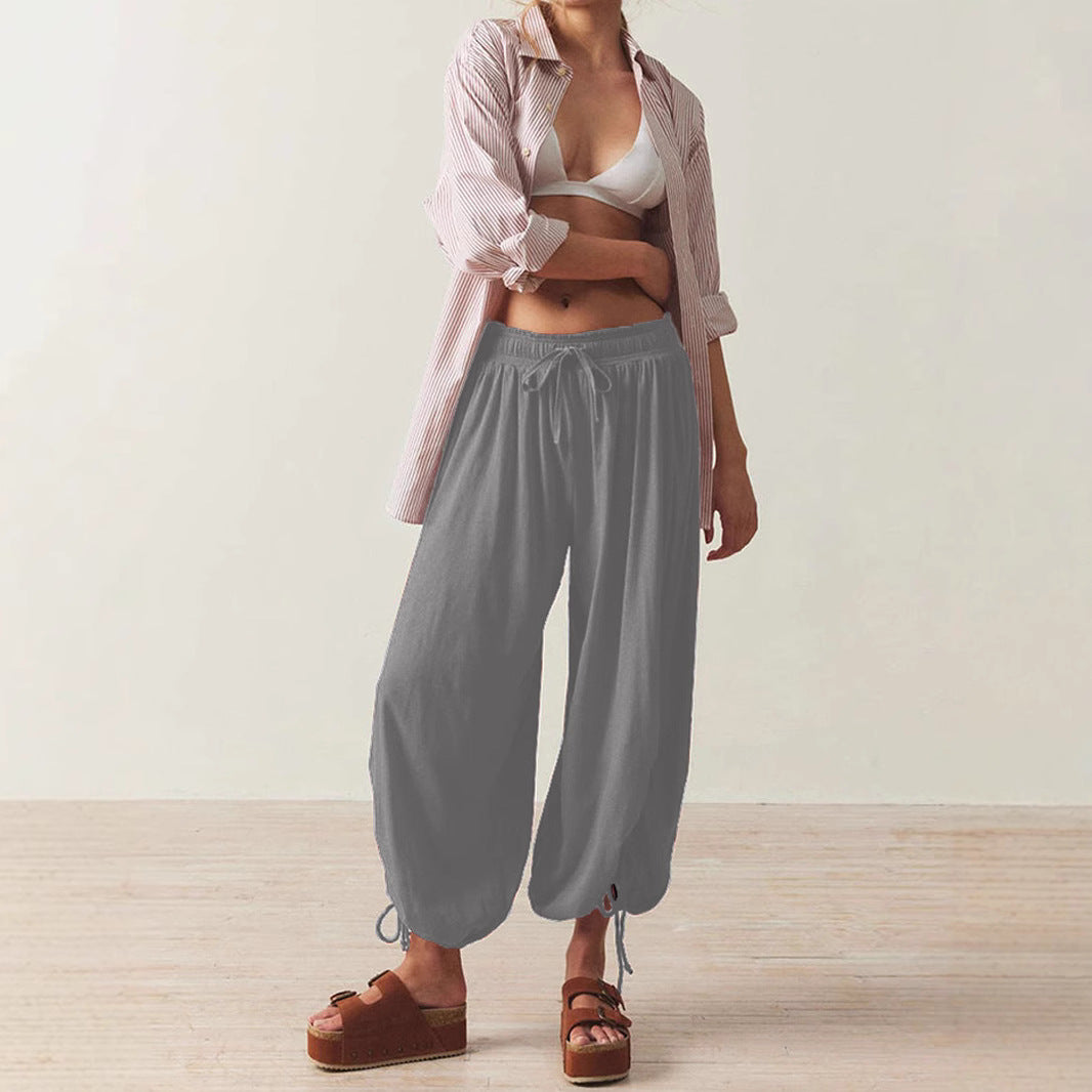 Damen Lockere Haremshose mit elastischem Bund und Kordelzug Heidi-Mode