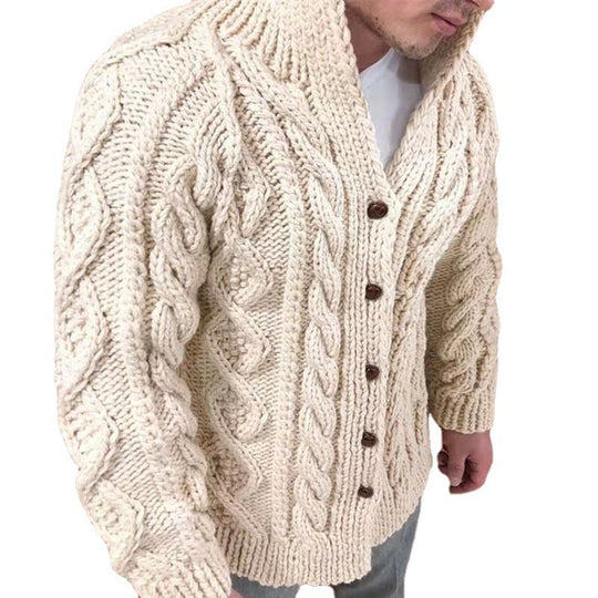 Herren Grobstrickjacke mit klassischem Stehkragen und Knopfverschluss Heidi-Mode