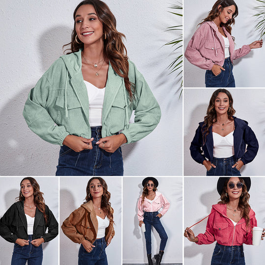 Damen lässige Kapuzenjacke mit großzügigen Taschen und Reißverschluss Heidi-Mode