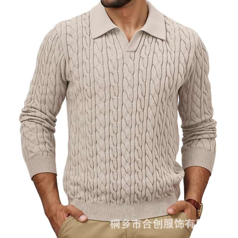 Herren Strickpullover mit strukturiertem Zopfmuster und Kragen Heidi-Mode