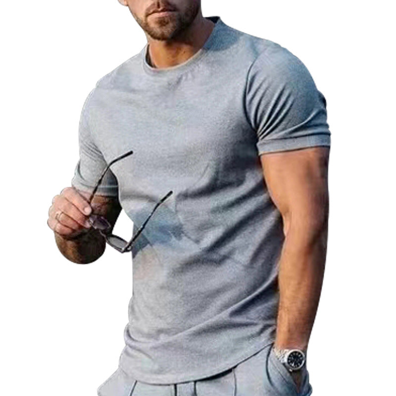 Herren Basic Rundhals-T-Shirt aus atmungsaktiver Baumwolle Heidi-Mode
