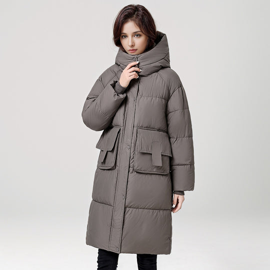 Damen gesteppter Langmantel mit wärmender Kapuze und praktischen Taschen Heidi-Mode