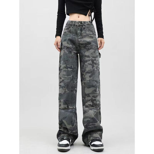 Heidi-Mode | Damen Camo-Print Weite Beinform Denim-Jeans